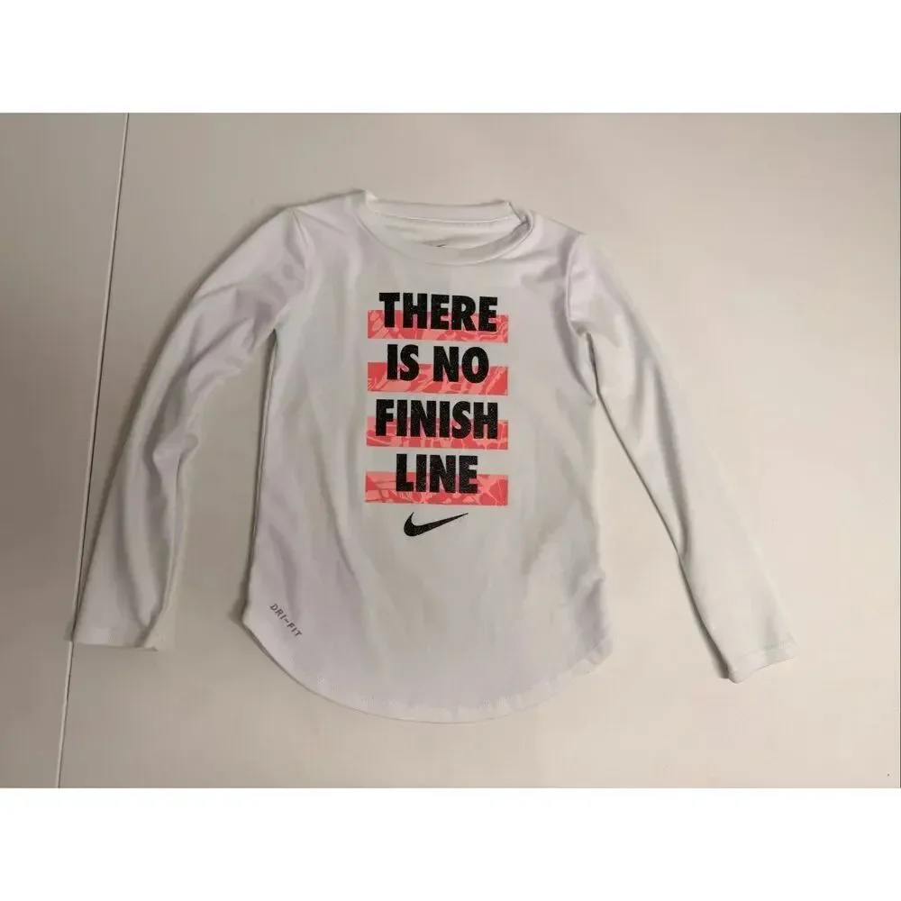 Nike Dri Fit Girls Long Sleeve Athletic Graphic Top White Pink Size 4T
